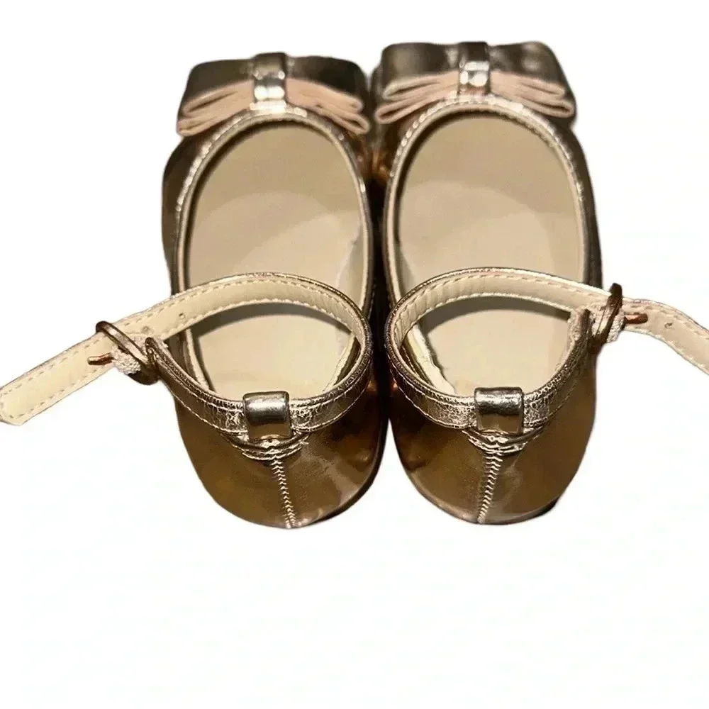 Janie and Jack Rose Gold Bow Dress Flats Size 4